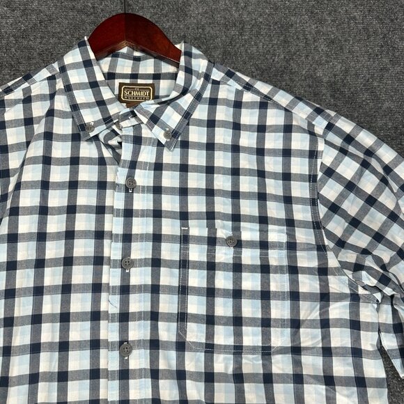 CE Schmidt Workwear Shirt Mens Large Button Down Blue Plaid Cotton Pocket - Picture 7 of 9